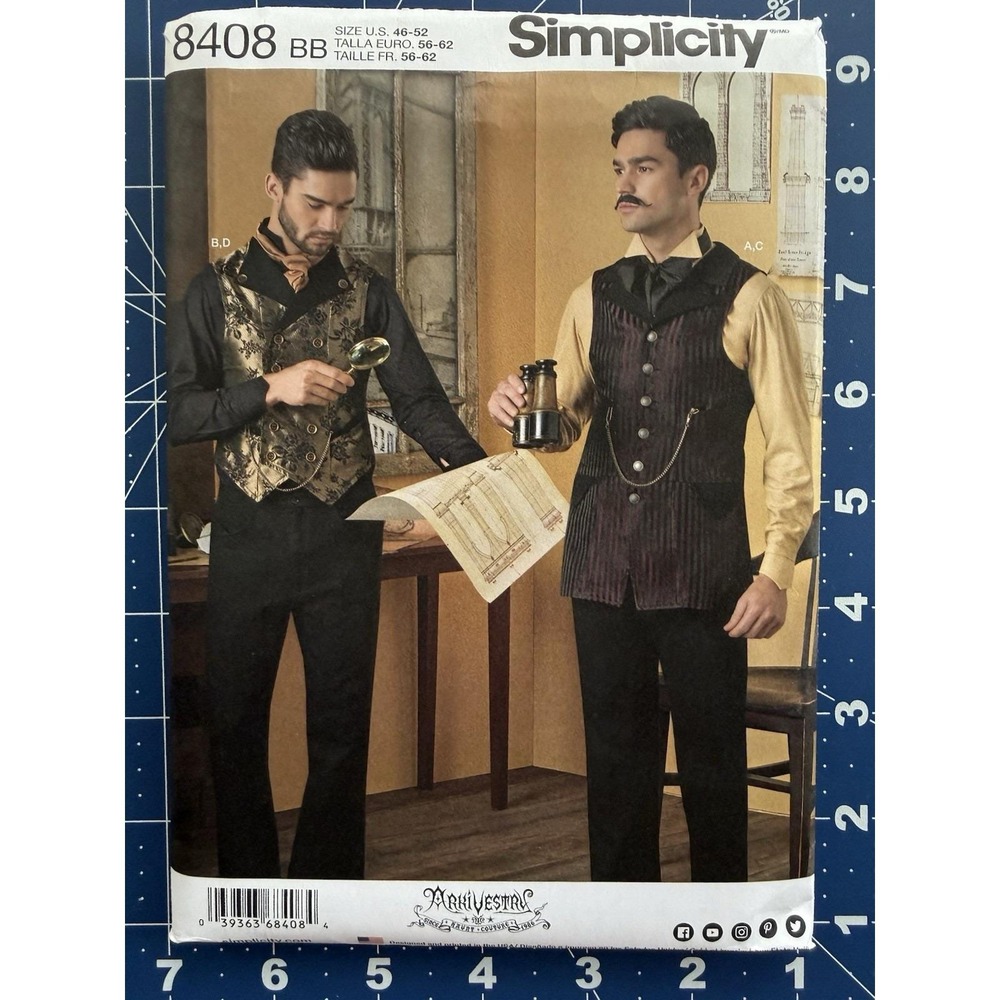 Simplicity 8408 Arkivestry Pattern Men Steampunk Costume Shirt Vest Size 46-52